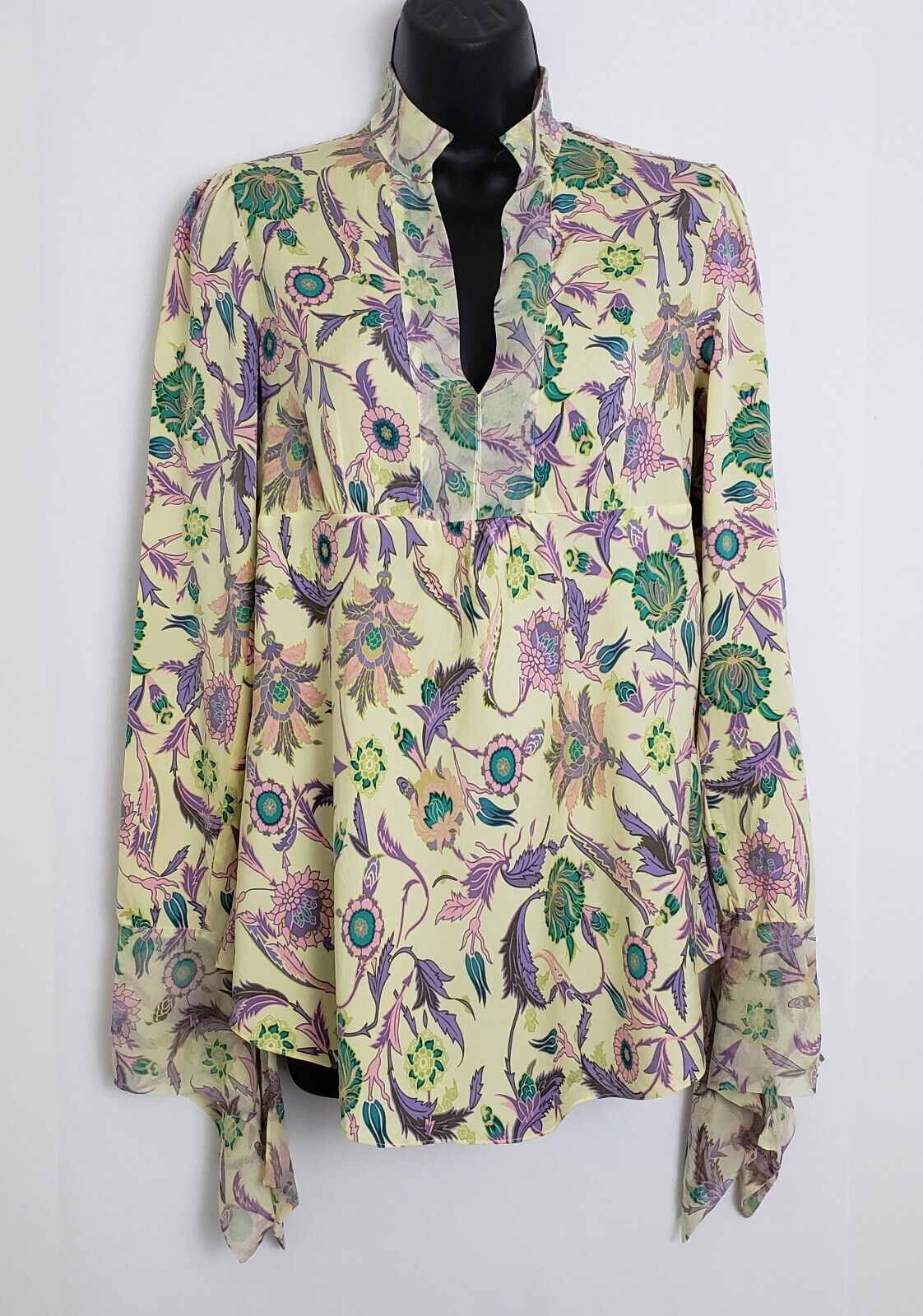 Primary image for Diane Von Furstenberg DVF Blouse Long Sleeve Multi-Color  100% Silk Size P