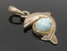 925 Sterling Silver - Vintage Cabochon Cut Leaping Dolphin Pendant - PT11733 - £22.71 GBP