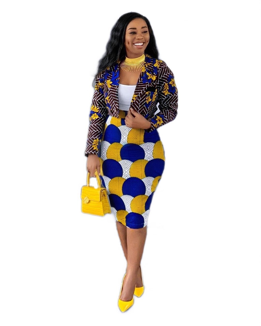 Long Sleeve Two Piece Set Crop Top Suits Midi Skirt - $35.95