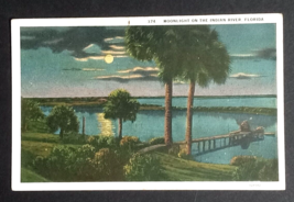 Moonlight on the Indian River Night View Florida Curt Teich UNP Postcard c1920s - £5.49 GBP