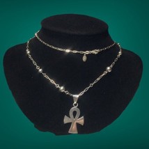 Sterling Silver Large Ankh Cross With Beads Chain 31”-20.7 Grams By Dan Cherry - £140.65 GBP