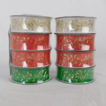 Sheer Fabric Ribbon Value Pack Lot of 2 Green, Red, White Christmas Gold Printed - £6.13 GBP