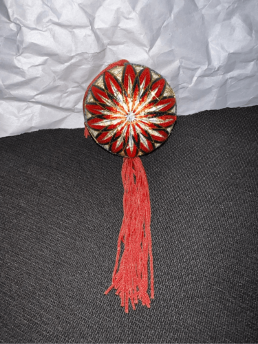 Primary image for Vintage Ball Christmas Ornaments-2” Tasseled Thread Covered BOHO Ball-EUC