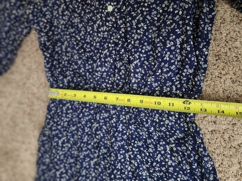 Vintage 70s Youth Girl Ditsy Floral Calico Blue Midi Prairie Dress W24" Item image 7