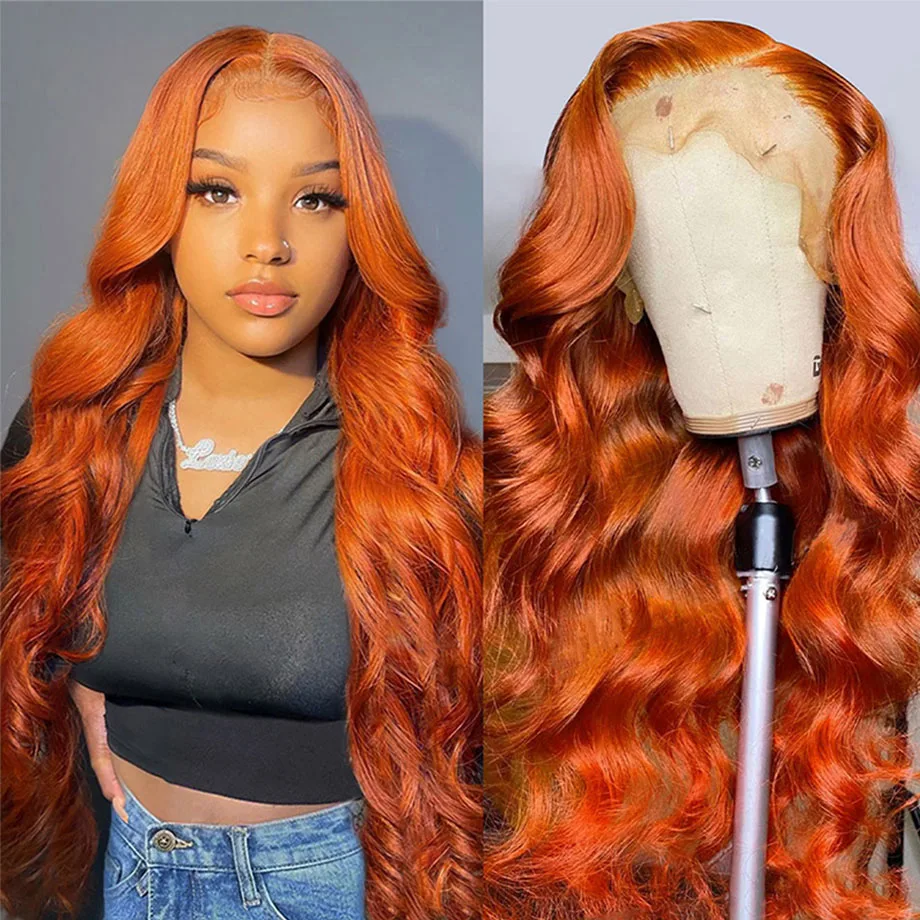 Orange Ginger Colored Lace Front Wig Human Hair Wig 30inch Body Wave - £80.41 GBP+