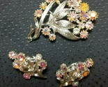 Cara Pink Aurora Borealis Floral Spray Silver Tone Pin Brooch &amp; Earrings... - $22.72