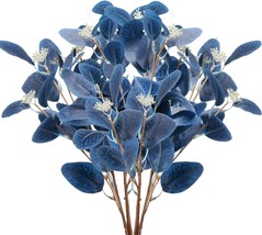 Gtidea 6 Pcs. Blue Artificial Eucalyptus Leaves Spray Greenery Stems Branches - £28.11 GBP