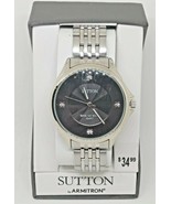 Sutton Armitron Men’s Watch Silver Steel Stretch Band Black Jeweled Dial  - £27.60 GBP