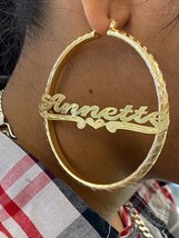 14k gold overlay personalized Hoop Earrings 3 &quot;  /#c1 - £36.18 GBP