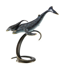 Whale Pair on Wave Brass Statue - $261.36