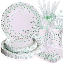 Green Party Plates 168Pcs Green Polka Dot Plates And Napkins Green And White Pla - £29.80 GBP