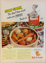 Vintage 1952 Hunt&#39;s Can Tomato Sauce W/ Beef Stew Recipe Print Ad Advert... - $6.49