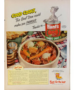 Vintage 1952 Hunt&#39;s Can Tomato Sauce W/ Beef Stew Recipe Print Ad Advert... - £5.06 GBP