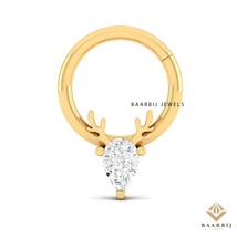 Penelope Single Pear Diamond 14K Solid Gold Piercing | Prong Set Nose Ri... - $3,349.89 MXN
