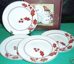 Lenox Red Holly Silhouette 4 PC. Holiday Tidbit Party Plate Set 6&quot; New i... - £33.73 GBP