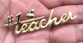 Vintage AJC #1 Teacher w/ Apple Gold Tone Brooch Pin 2.5&quot; x 3/4&quot; - £6.75 GBP