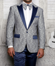 Men Insomnia Manzini Blazer Stage Performer Singer MZN136 Sky Blue Lace design - £119.89 GBP