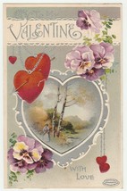 Vintage Postcard Valentine Pansies Woman in Woods Red Hearts 1915 Embossed - £6.99 GBP