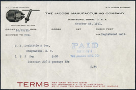 1911 JACOBS MFG CO Hartford CT Antique Letterhead Billhead Receipt Machi... - £5.47 GBP