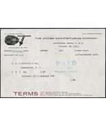 1911 JACOBS MFG CO Hartford CT Antique Letterhead Billhead Receipt Machi... - $6.99