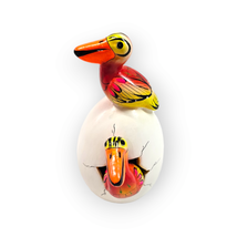 Cracked Egg Pottery Bird Yellow Orange Pelicans Mexico Hand Painted Sign... - $14.83