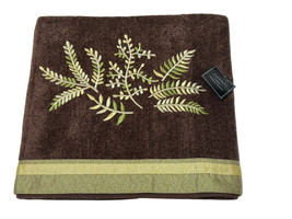 Avanti Greenwood Bath Towel Java (Brown) Green Embroidered Ferns Cotton 27 x 50&quot; - £26.90 GBP