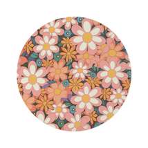 Groovy 1960s 1970s Pink &amp; Orange Daisy Mod Floral - Round Rug - £120.34 GBP