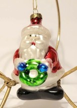 Blown Glass 3.5&quot; Santa with Wreath Christmas Tree Ornament EUC - £7.98 GBP