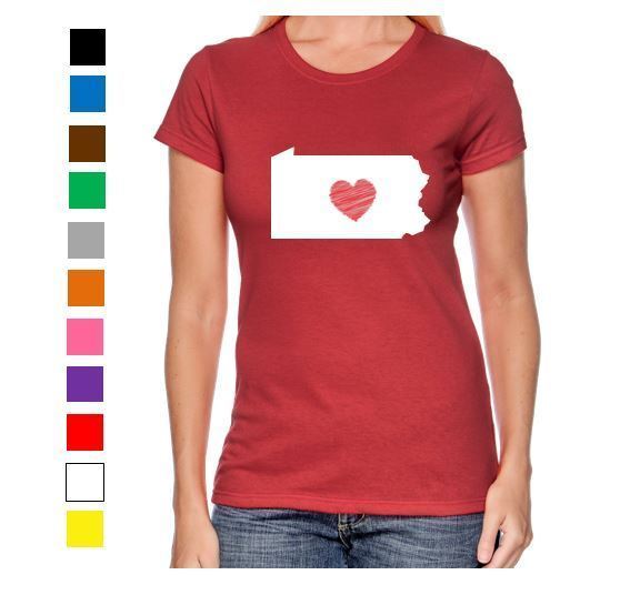 Pennsylvania Shirt Ladies Womens Love Home Heart Funny Humor State Apparel - $12.59 - $14.50