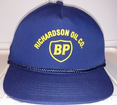 Richardson Oil Co. Bp Oil Gas Dark Blue Snap Back Truckers Hat Cotton Polyester - £11.66 GBP