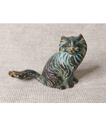 Vintage, Sitting Persian Cat, Miniature Oxodised Metal Figure - $38.11