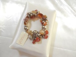 Department Store 7&quot; Silver Tone Orange &amp; Cream Bead Cluster Bracelet Y640 - £11.10 GBP