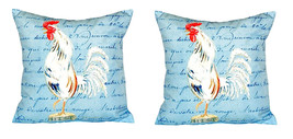 Pair of Betsy Drake White Rooster Script No Cord Pillows 18 Inch X 18 Inch - £62.09 GBP