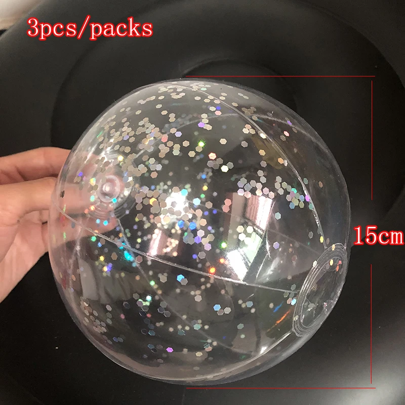 3pcs 15cm Diameter Silver Glitter Inflatable Bubble Beach Ball Toys Transparent - £10.91 GBP