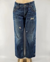 Buckle Black Label Relaxed Bootleg Blue Jeans Size 33 X 32 Distressed Style - £29.24 GBP