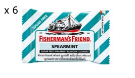 6 x Fisherman&#39;s Friend Spearmint Flavor Lozenges Sore Throat Cough Relief - £21.79 GBP