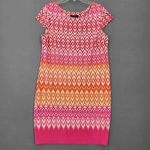 Jessica Howard Women Dress Midi Size L Pink Stretch Bold Multicolor Cap Sleeves - £10.39 GBP