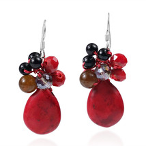 Red Teardrop Sweet Coral Stones Handmade Earrings - £8.00 GBP