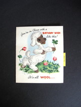 Vintage Lamb with Flowers Birthday Card with 36&quot; Tape Measure - No Envelope  - £10.32 GBP