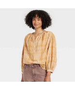 Universal Thread Women&#39;s Button Down Long Sleeve Shirt MEDIUM Yellow Plaid - $31.54 CAD
