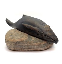 Art Sculpture Stone Ceramic Whale Statue Diane Gagnon Quebec Canada Sign... - $94.02