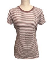 Victoria Secret PINK Basic Mauve White Striped Ringer Short Sleeve Tee T-shirt S - £13.79 GBP