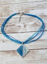 Vintage Necklace - Blue Cord with Blue Pendant Statement Necklace - £11.00 GBP