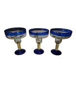 3 MEXICAN 12-14oz MARGARITA Hand Blown Thick BUBBLE GLASS Cobalt BLUE Ri... - $452.18 MXN