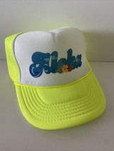 Hawaiian Aloha Trucker Hat Adjustable snapback Hat Neon Yellow Beach Hat Sun Cap - £12.26 GBP