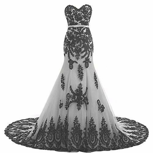 Kivary Long Mermaid Black Lace Vintage Gothic Prom Dress Wedding Evening Gown Si