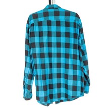 Cucamonga Flannel Shirt L Mens VTG Button Up Blue Black Cotton Hong Kong - £18.57 GBP