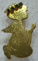 Yellow Gold-Toned Angel Pinback/Lapel Pin with Green Gems in Halo - Pre-... - £3.90 GBP