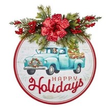 Pioneer Woman ~ Round ~ Wooden Plaque ~ HAPPY HOLIDAYS ~ Vintage Truck ~ Charlie - £26.62 GBP