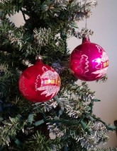 Vintage Set of 2 Mercury Glass Red &amp; Pink w/ Glitter House Ornaments Poland - £15.78 GBP